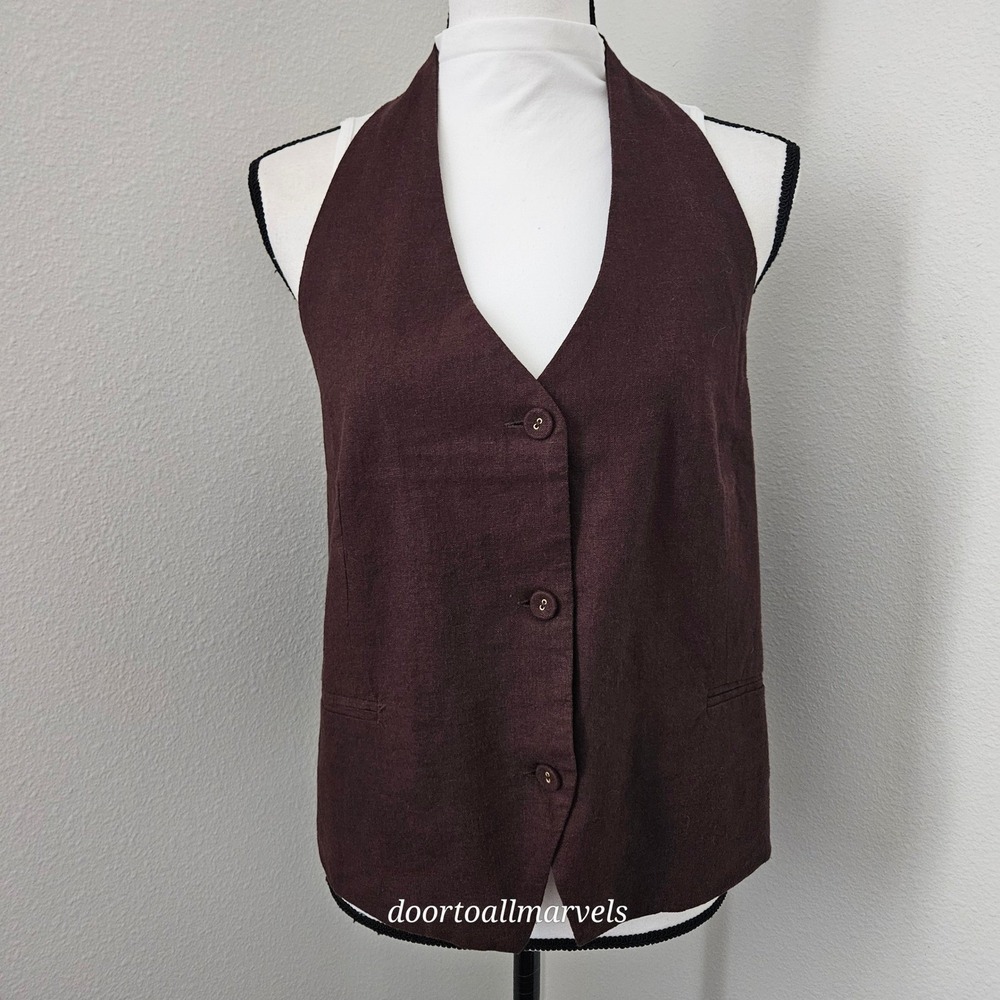 Bailey 44 Halter Waistcoat Vest Linen Blend Women sz L Academia Old Money NWT